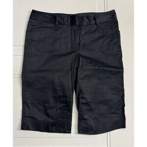 Lafayette 148 New York Black Bermuda Shorts Size 2 Satin Look Cotton